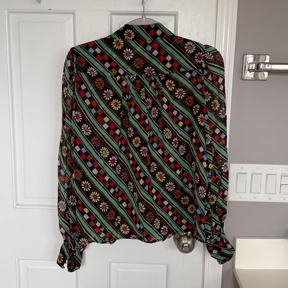 RIXO Blake Blouse Black Retro Stripe Floral Button Down Collar Long Sleeve Shirt - Picture 8 of 8